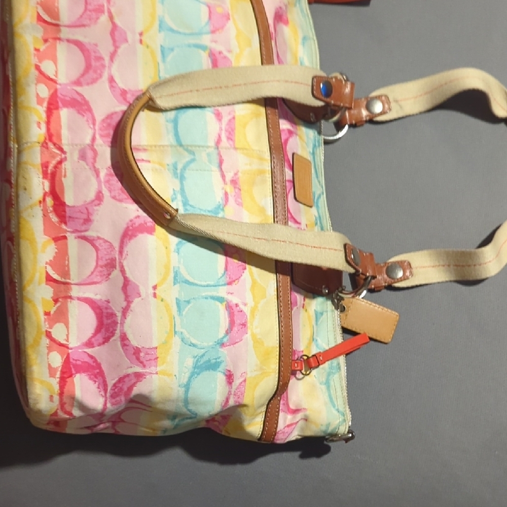 Coach Pink and Yellow Signature Tote
